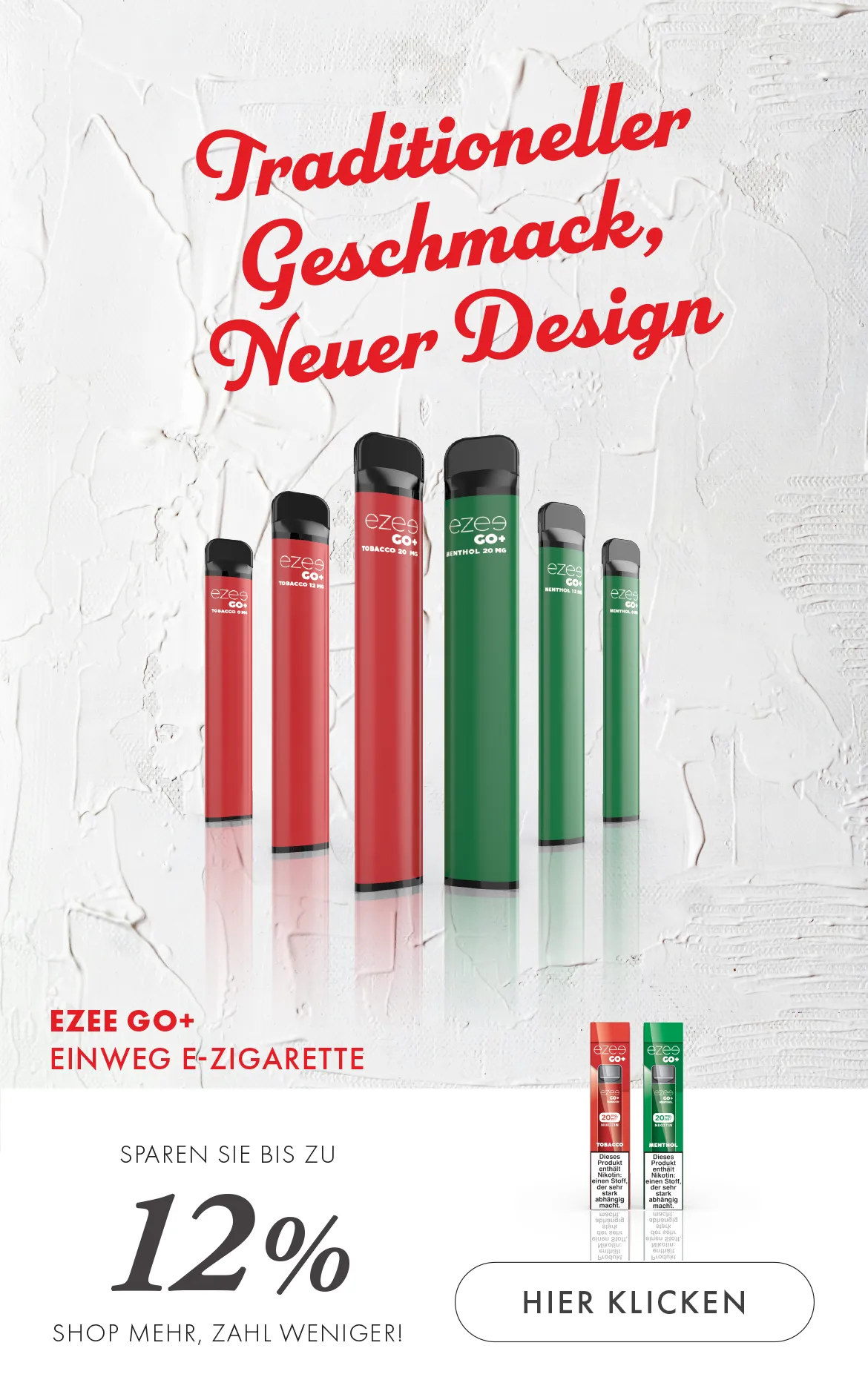 Ezee go+ einweg e-zigarette mit ohne nikotin