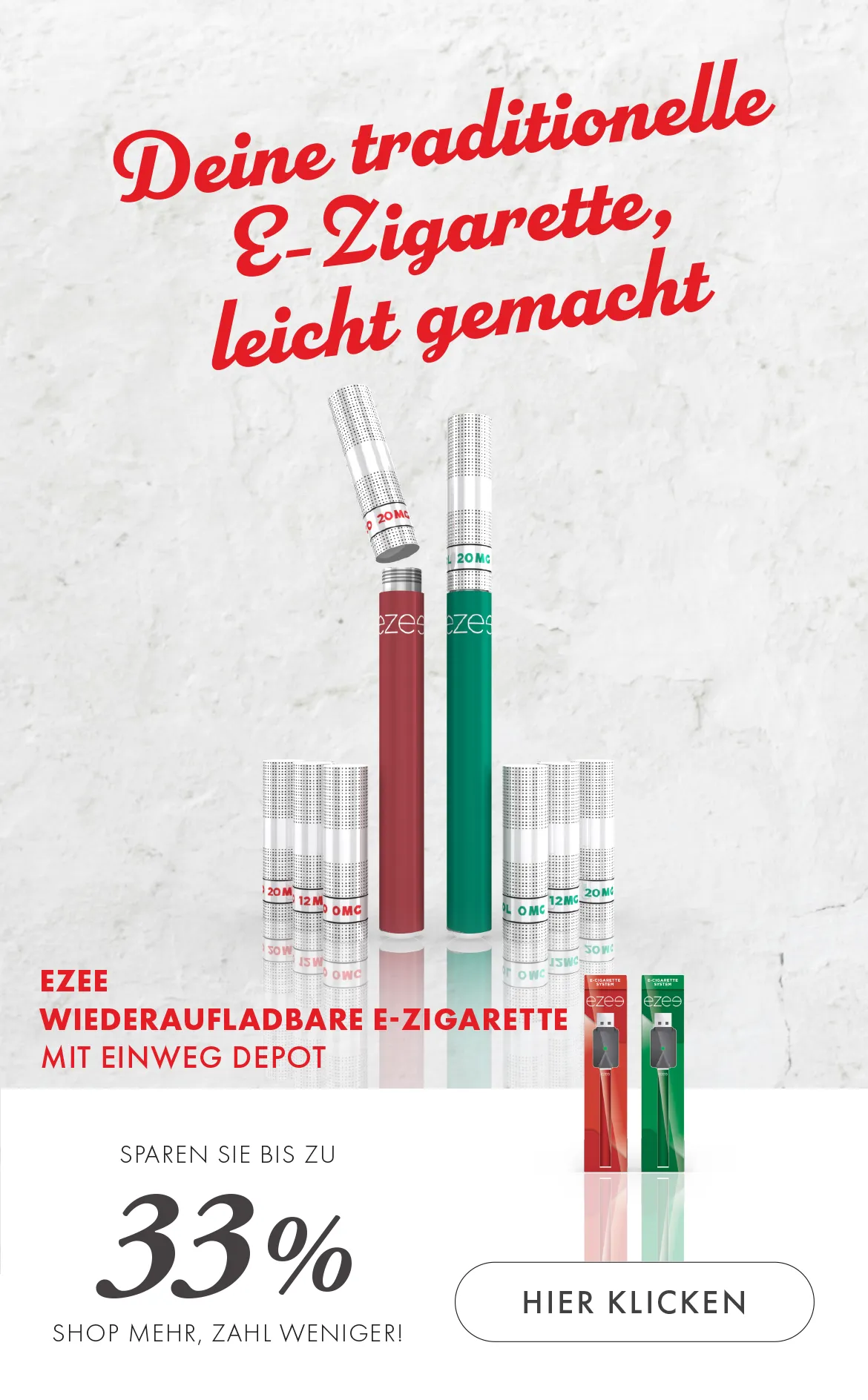 ezee e-zigarette starterset depot filter einweg tabak menthol wiederaufladbare