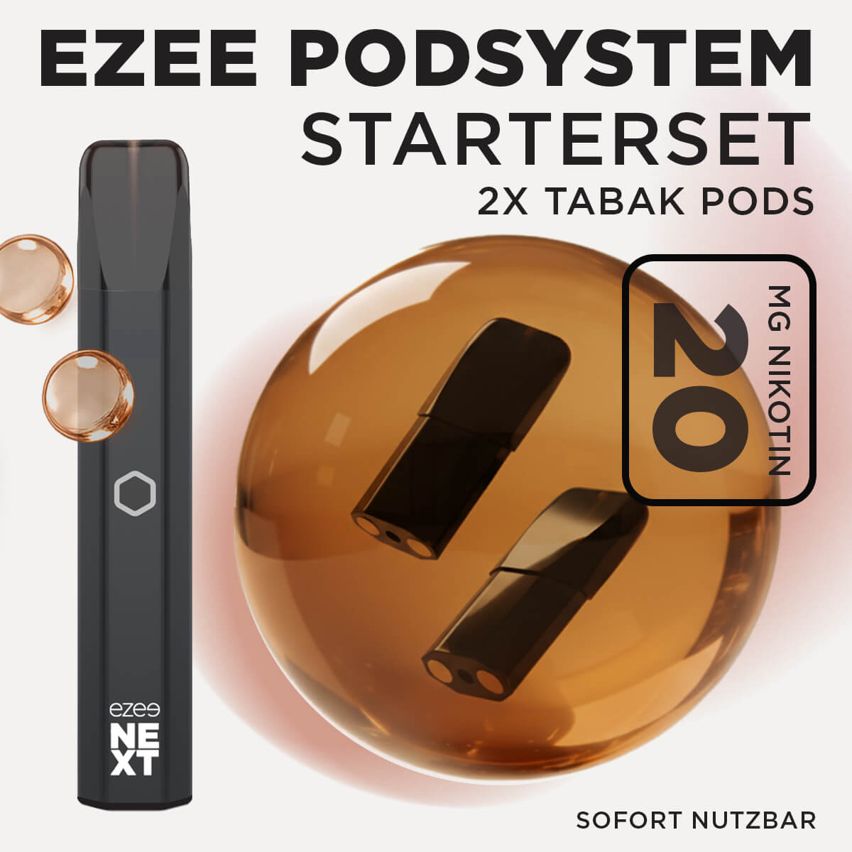 Ezee Next Pod Starterset Schwarz - Tabak 20mg Nikotin