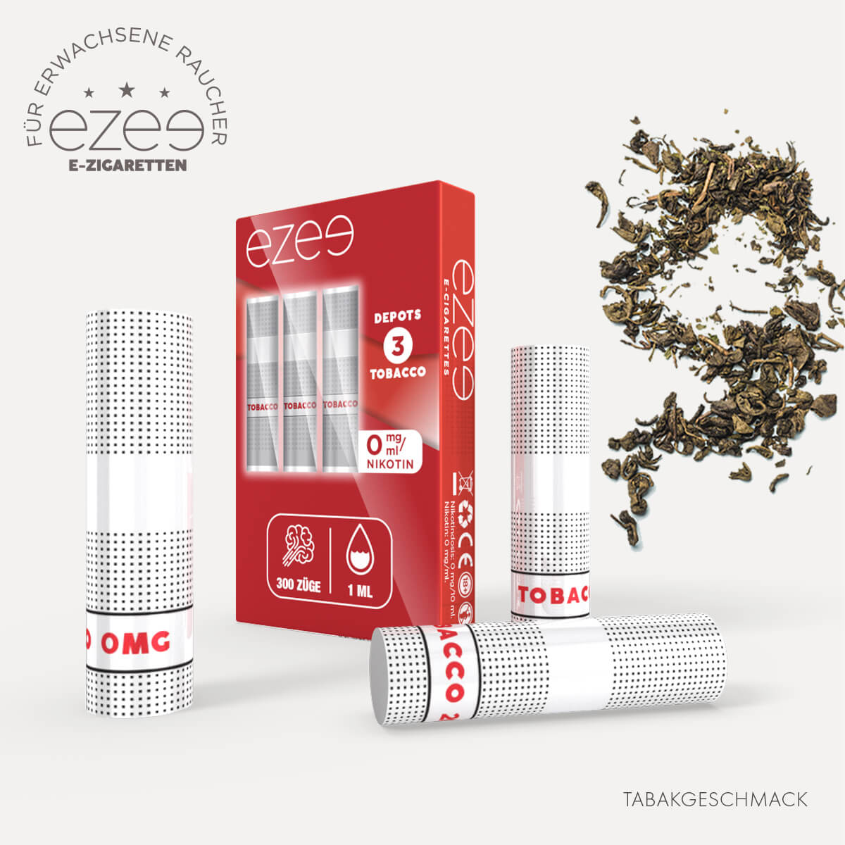 Cigalike Nachfüllkartuschen Tabak 0 mg/ml - 3 Stück