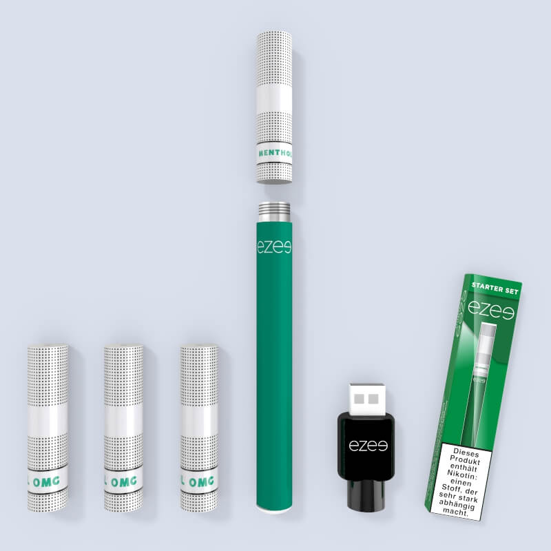 ezee e-zigarette starterset menthol nikotinfrei 3 depots wiederaufladbare akku