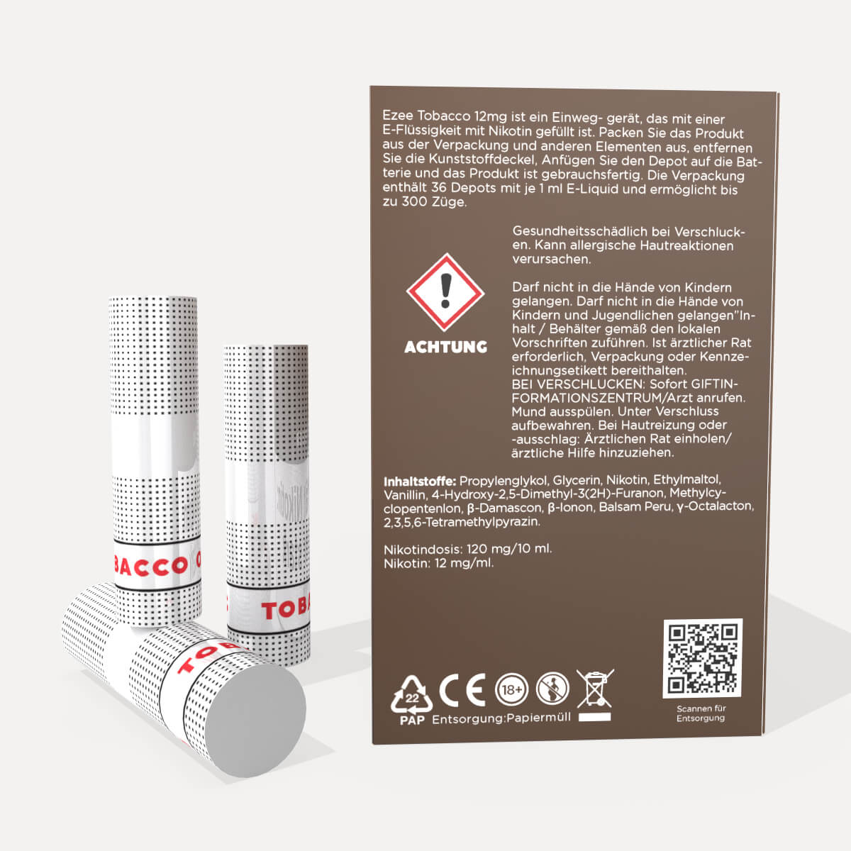 Cigalike Nachfüllkartuschen Tabak 12 mg/ml - 36 Stück