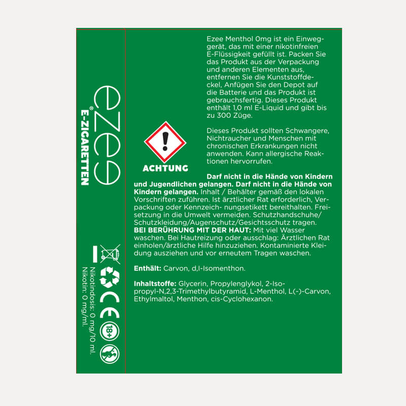 Cigalike Nachfüllkartuschen Menthol 0 mg/ml - 3 Stück
