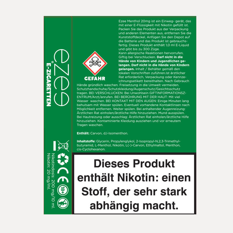 Cigalike Nachfüllkartuschen Menthol 20 mg/ml - 3 Stück
