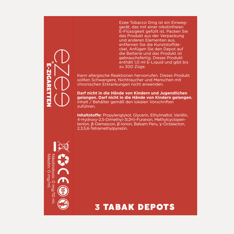 Cigalike Nachfüllkartuschen Tabak 0 mg/ml - 3 Stück
