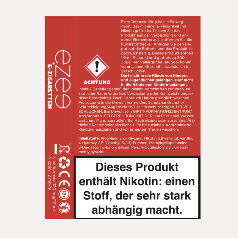 Cigalike Nachfüllkartuschen Tabak 12 mg/ml - 3 Stück