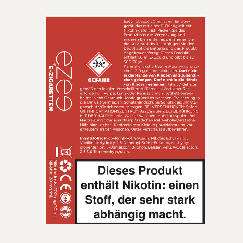 Cigalike Nachfüllkartuschen Tabak 20 mg/ml - 3 Stück