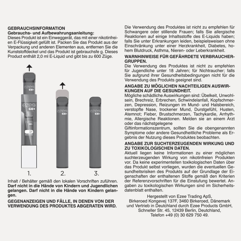 Ezee Go+ Menthol Einweg Vape ohne Nikotin 1 Stk.